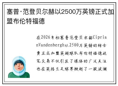 塞普·范登贝尔赫以2500万英镑正式加盟布伦特福德